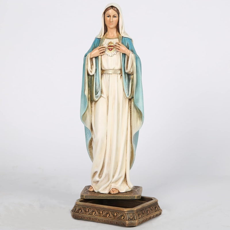 BC BUILDCLASSIC BC Catholic Immaculate Heart Mary Statue, 10" H Blessed Virgin Mary Figure for Altar, Holy Mother with Rosary Holder for Prayer Note, Religious Gift to Mon, Catholic Decor, Handmade by Buildclassic - Image 2